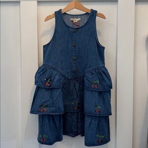 NEW! Konges Slojd Denim Cherry Embroidered Kids Dress